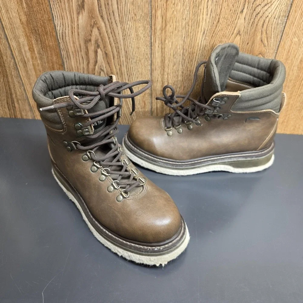 Simms Mens Wading Boots Size 7 Brown Leather Felt Sole Fly Fishing Boots